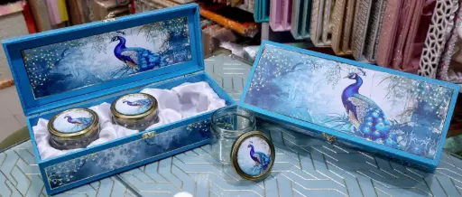 3 Jar Aqua Feather Box