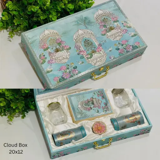 2 Glass jar + 2 Tin jar + Candle +cavity box Cloud Hamper