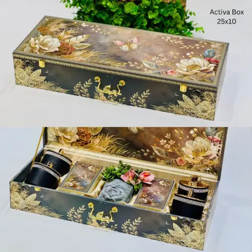 4 Designer Glass Jar+ 2 cavity box + 1 planter Activa Hamper